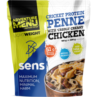 ADVENTURE MENU Sušené Cvrččí proteinové penne s kuřecím masem v kreolské krémové omáčce (160g - 1 porce)